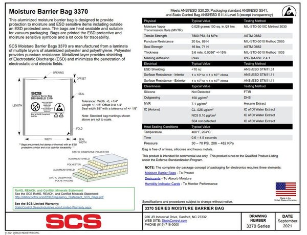 3370 Series Moisture Barrier Bag (100 pack)